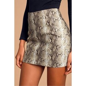 Lulus Venture Out Beige Snake Print Vegan Leather Mini Skirt